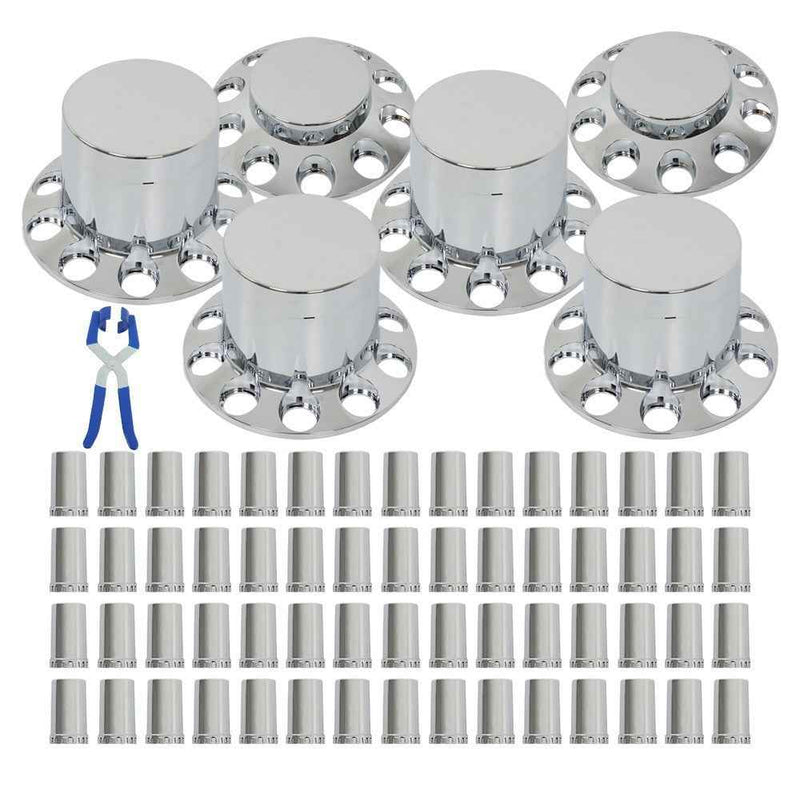 DURAFORCE Chrome Flat Top Hub Cover Kit Lug Nut Wheel Axle Covers Semi Truck 33 MM 6 Pack