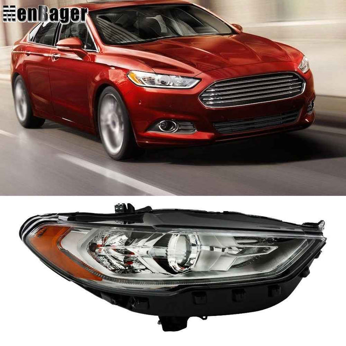 DURAFORCE Headlight Assy For 2017-2019 Ford Fusion Halogen w/LED DRL Chrome Passenger Side