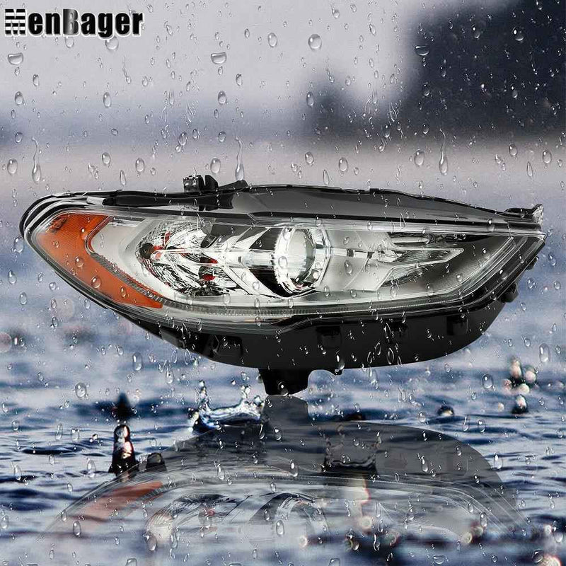 DURAFORCE Headlight Assy For 2017-2019 Ford Fusion Halogen w/LED DRL Chrome Passenger Side