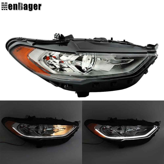 DURAFORCE Headlight Assy For 2017-2019 Ford Fusion Halogen w/LED DRL Chrome Passenger Side