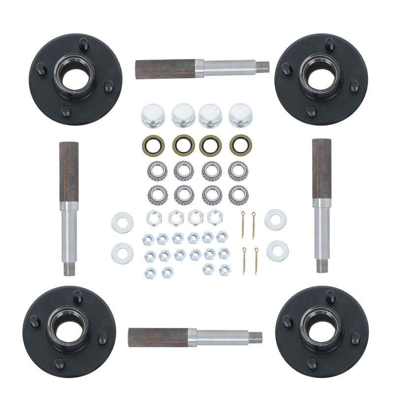 DURAFORCE (Pack of 4) Trailer Axle Kits with 4 on 4" Bolt Idler Hub + 1" Round BT8 Spindle