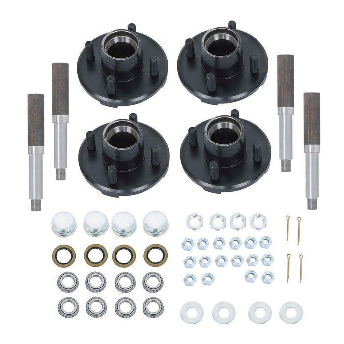 DURAFORCE (Pack of 4) Trailer Axle Kits with 4 on 4" Bolt Idler Hub + 1" Round BT8 Spindle