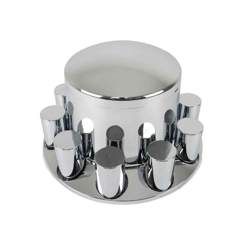 DURAFORCE 4 Pack 33mm Chrome Semi Truck Rear Wheel Axle Covers W/ Hub Caps Lug Nuts Set