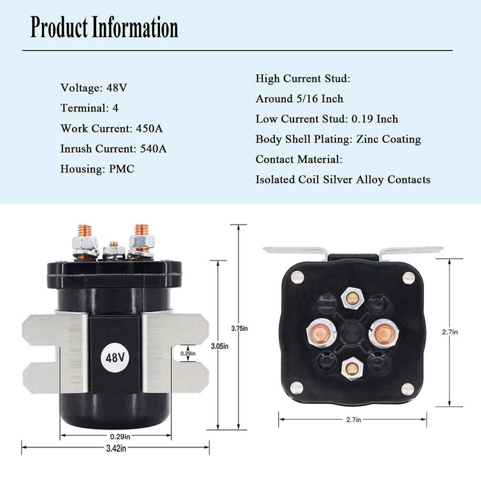 DURAFORCE 48 Volt Solenoid 1018836-01 For Club Car DS Electric 48 Volt 1995-1999 Golf Cart