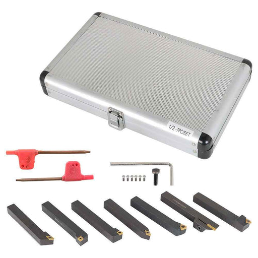 DURAFORCE 7 Pcs 1/2" Carbide Indexable Turning Tool Bit Thread Insert+Holder New