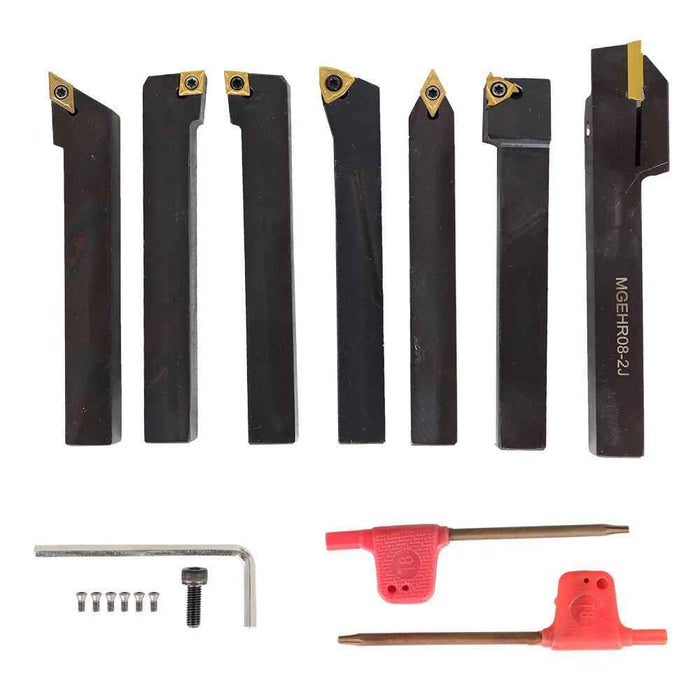 DURAFORCE 7 Pcs 1/2" Carbide Indexable Turning Tool Bit Thread Insert+Holder New