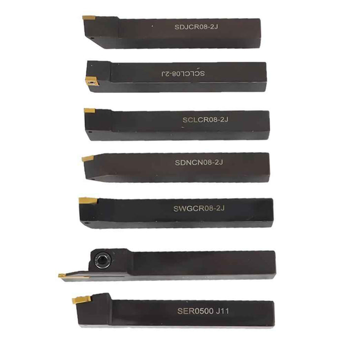 DURAFORCE 7 Pcs 1/2" Carbide Indexable Turning Tool Bit Thread Insert+Holder New