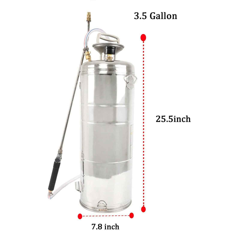 DURAFORCE Stainless Steel Sprayer 3.5Gal 14L 20" Wand & 3FT With Nozzles for Pest Control
