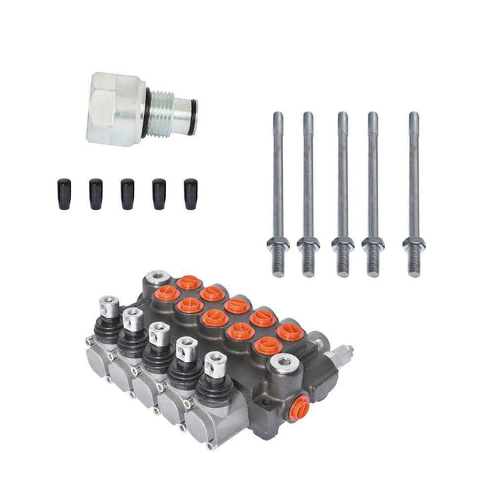 DURAFORCE 5 Spool 11 GPM Hydraulic Acting Control Valve + Conversion Plug SAE Port