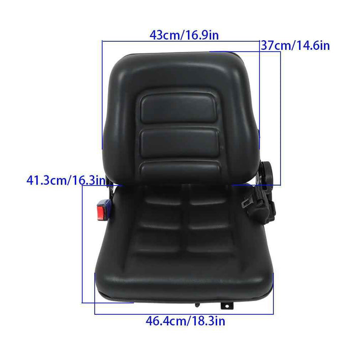 DURAFORCE Forklift Seat Fold Down Tractor Seat Adjustable Back & Seatbelt Switch Universal