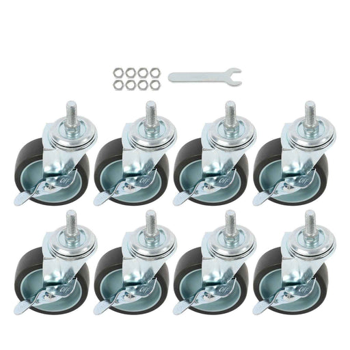 DURAFORCE 8Pack 3Inch Universal Casters Plate Swivel Caster Wheels & Side Brake 3/8"-16×1"