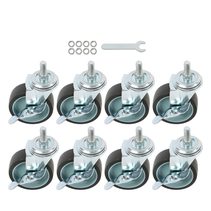 DURAFORCE 8Pack 3Inch Universal Casters Plate Swivel Caster Wheels & Side Brake 3/8"-16×1"
