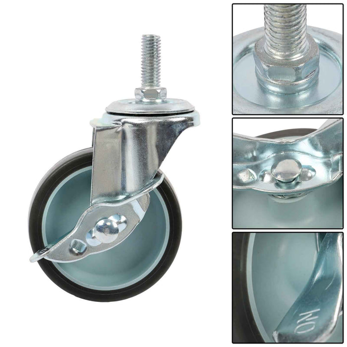 DURAFORCE 8Pack 3Inch Universal Casters Plate Swivel Caster Wheels & Side Brake 3/8"-16×1"