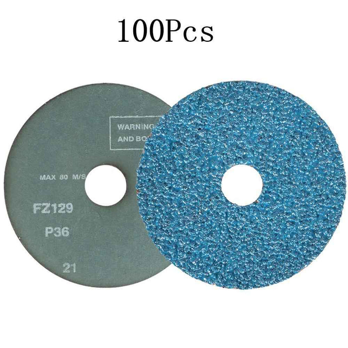 DURAFORCE 100Pcs 4.5" × 7/8" 36 Grit Zirconia Resin Fiber Disc Grinding & Sanding Discs