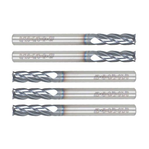 DURAFORCE 5 Pcs 3/16" 4 Flute Regular Carbide End Mill 2" Overall Length - TiALN COATED