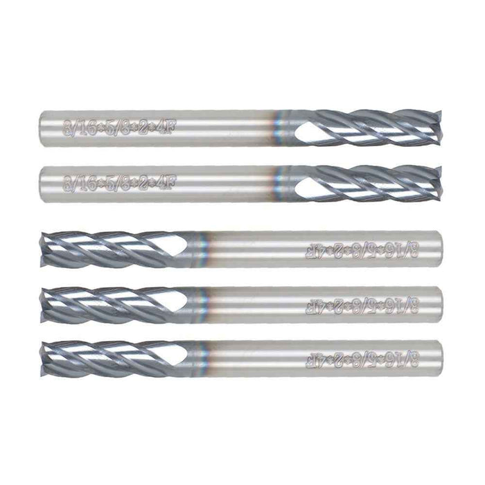 DURAFORCE 5 Pcs 3/16" 4 Flute Regular Carbide End Mill 2" Overall Length - TiALN COATED