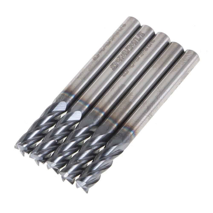 DURAFORCE 5 Pcs 3/16" 4 Flute Regular Carbide End Mill 2" Overall Length - TiALN COATED