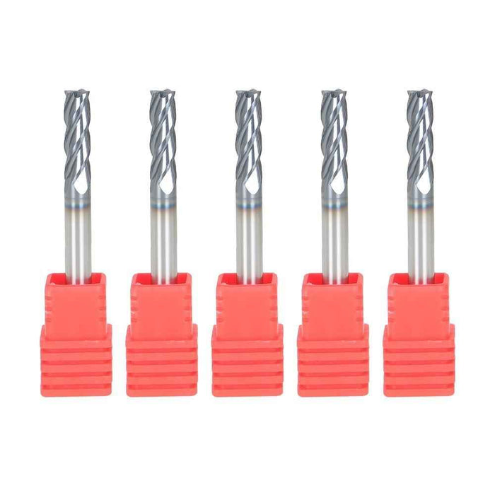 DURAFORCE 5 Pcs 3/16" 4 Flute Regular Carbide End Mill 2" Overall Length - TiALN COATED