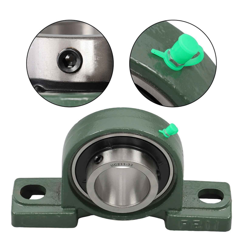 DURAFORCE New 2Pack UCP211-32 Pillow Block Bearing 2" Bore Self-Aligning Solid Base