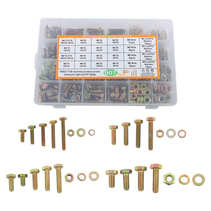 DURAFORCE M4 M5 M6 M8 907PCS Alloy Steel Bolts and Nuts Flat & Lock Washers Assortment Kit