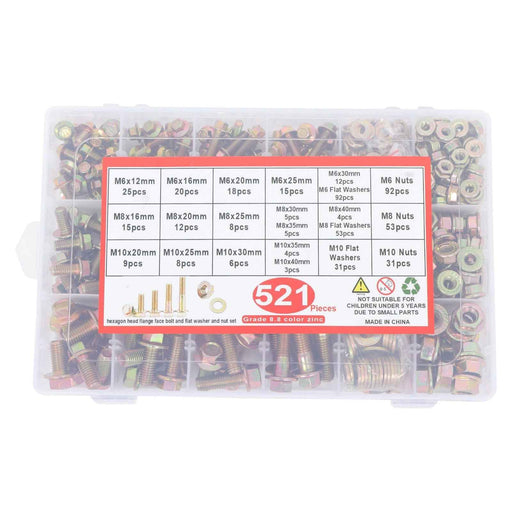 DURAFORCE 521 Pack Grade 8.8 M6 M8 M10 Bolts and Nuts Assortment Kit, 16 Common Sizes