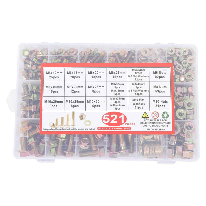 DURAFORCE 521 Pack Grade 8.8 M6 M8 M10 Bolts and Nuts Assortment Kit, 16 Common Sizes