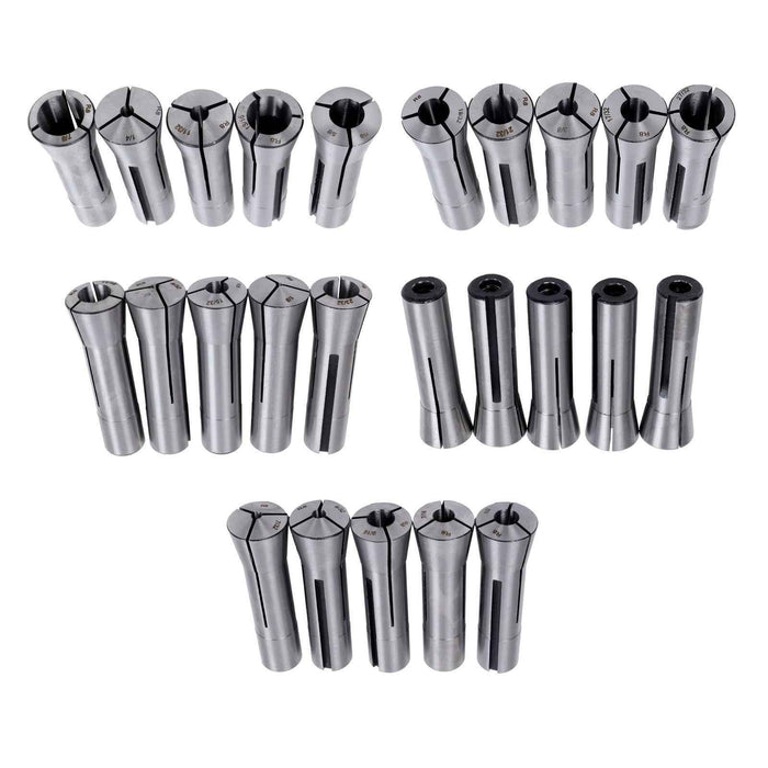 DURAFORCE New 25Pack Ultra Precision 1/8" To 7/8" R8 Round Collet Set Alloy Steel