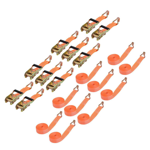 DURAFORCE 10 Pack Heavy Duty 1.5" × 20' 4000 Lbs Ratchet Straps J Hook Tie Downs Orange