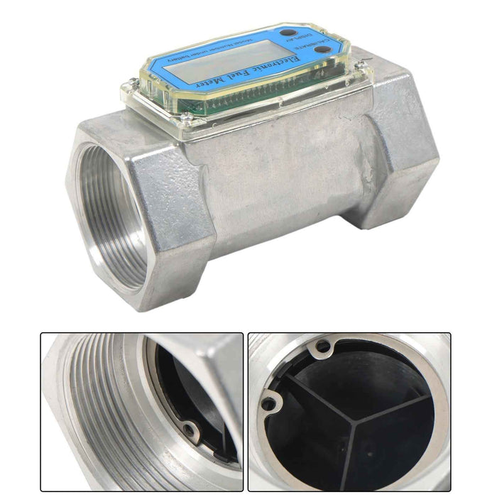 DURAFORCE Flow Rate of 15-132GPM, 2" Digital Turbine Flow Meter, LCD Digital Display