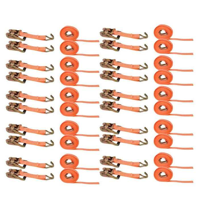 DURAFORCE 20 Pack 1.5" × 15' Polyester Ratchet Tie Down Straps J Hooks Heavy Duty 4000 LBS
