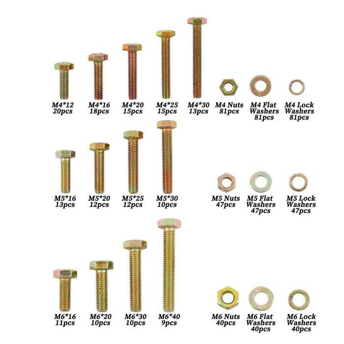 DURAFORCE 672 × M4 M5 M6 Alloy Steel Bolts and Nuts Flat With Lock Washers Assortment Kit
