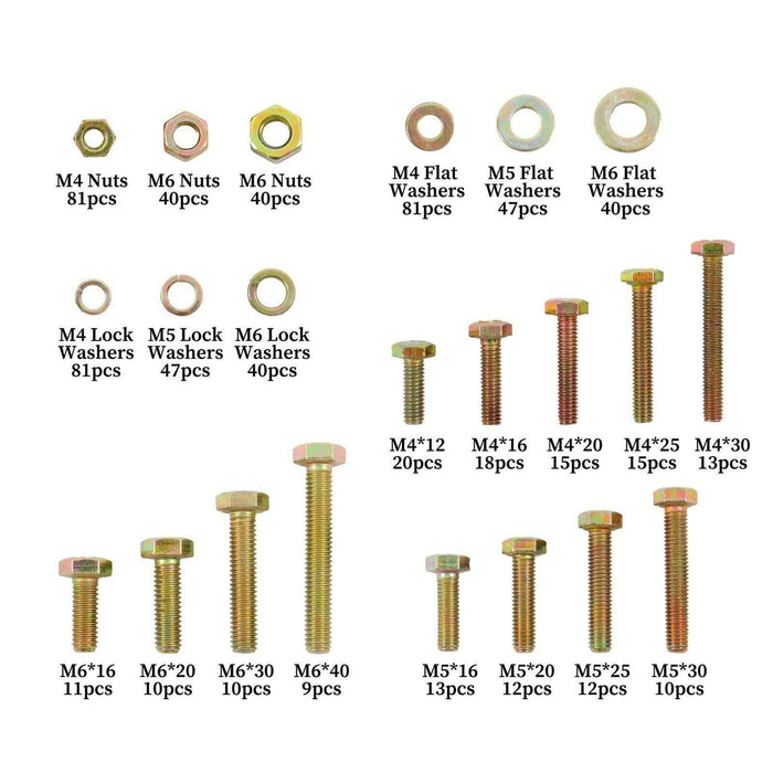 DURAFORCE 672 × M4 M5 M6 Alloy Steel Bolts and Nuts Flat With Lock Washers Assortment Kit