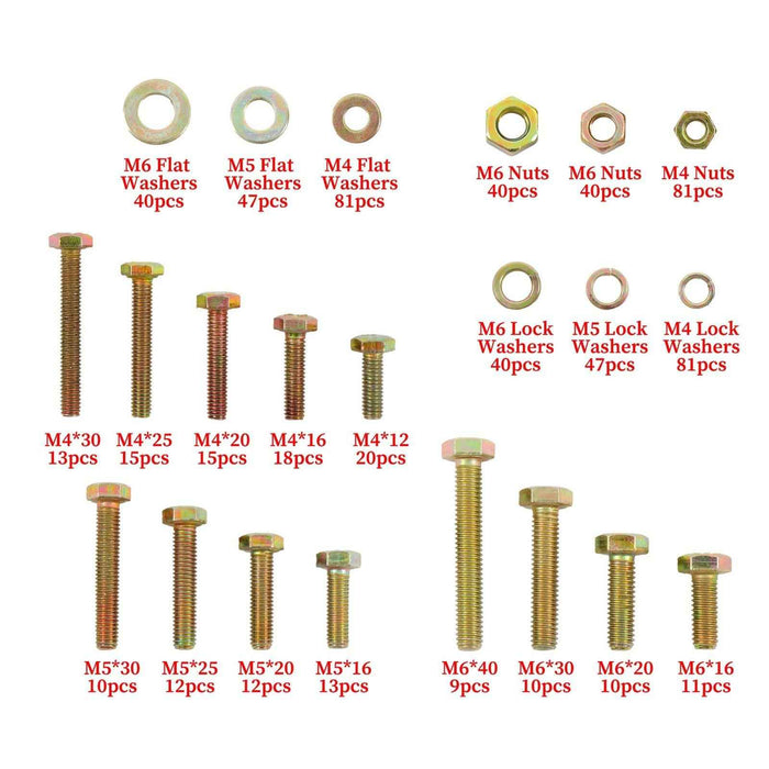 DURAFORCE 672 × M4 M5 M6 Alloy Steel Bolts and Nuts Flat With Lock Washers Assortment Kit