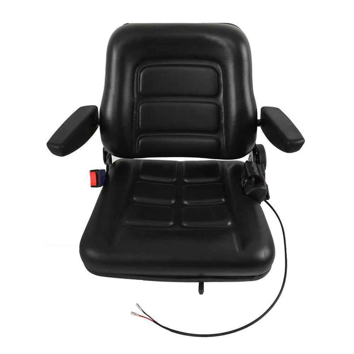 DURAFORCE Black Forklift Seat Universal PVC Tractor Seat W/ Armrests Seat Belt Seat Switch
