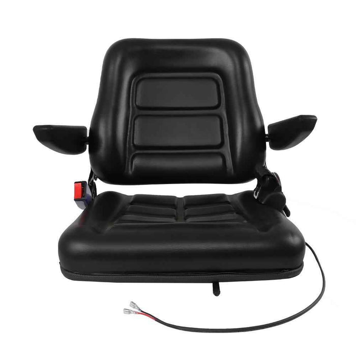 DURAFORCE Black Forklift Seat Universal PVC Tractor Seat W/ Armrests Seat Belt Seat Switch