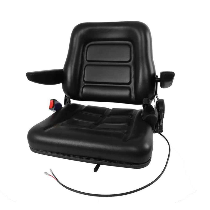 DURAFORCE Black Forklift Seat Universal PVC Tractor Seat W/ Armrests Seat Belt Seat Switch