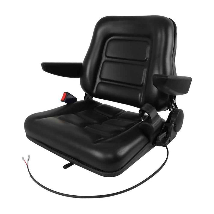 DURAFORCE Black Forklift Seat Universal PVC Tractor Seat W/ Armrests Seat Belt Seat Switch
