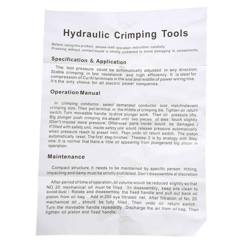 DURAFORCE Hydraulic Wire Crimper 6 Mt 9 Dies Crimping Tool Battery Cable Lug Terminal