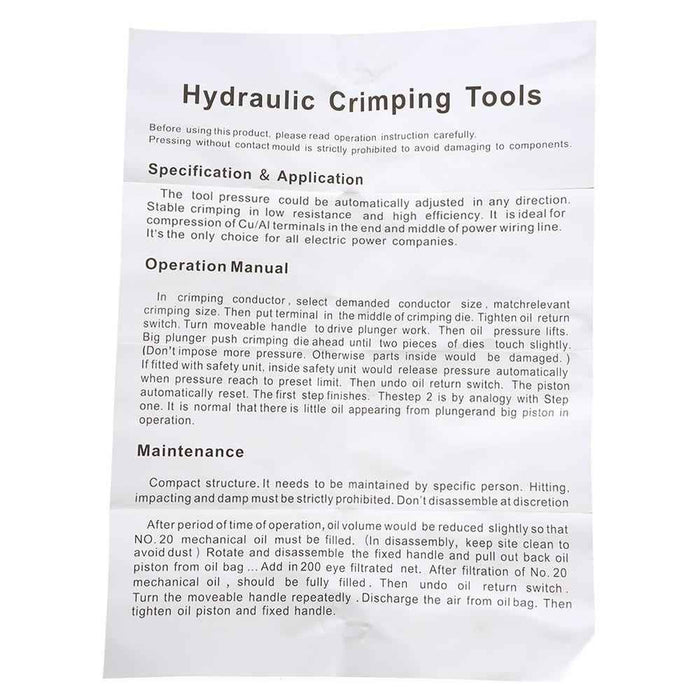 DURAFORCE Hydraulic Wire Crimper 6 Mt 9 Dies Crimping Tool Battery Cable Lug Terminal