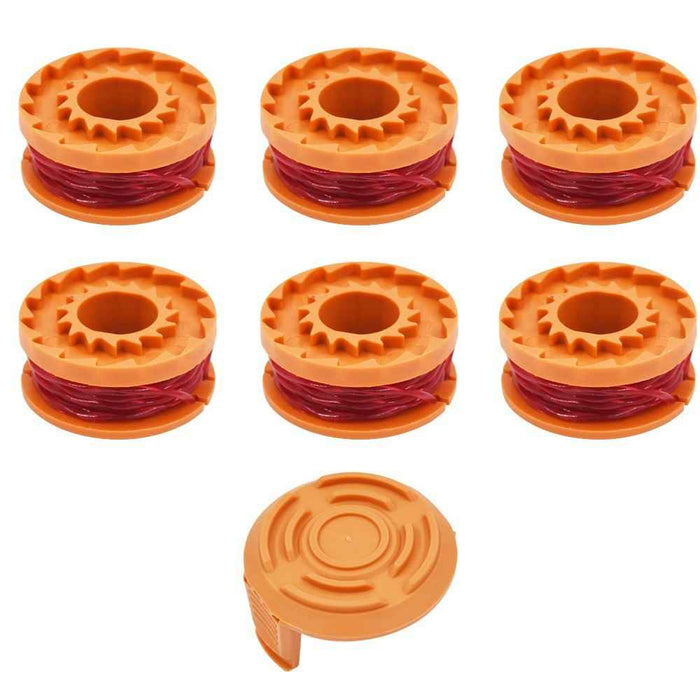 DURAFORCE 6 Pcs For WORX WA0010 Replacement Spool Line With 1 Pack Spool Cap Cover