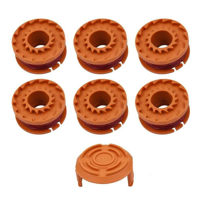 DURAFORCE 6 Pcs For WORX WA0010 Replacement Spool Line With 1 Pack Spool Cap Cover