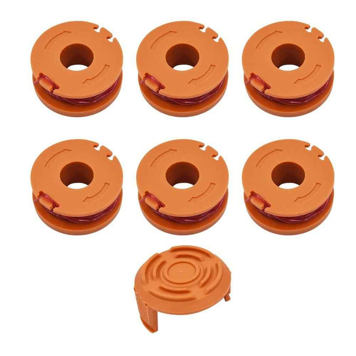 DURAFORCE 6 Pcs For WORX WA0010 Replacement Spool Line With 1 Pack Spool Cap Cover