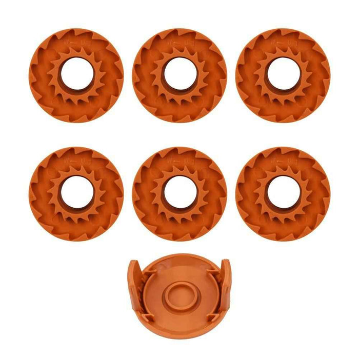 DURAFORCE 6 Pcs For WORX WA0010 Replacement Spool Line With 1 Pack Spool Cap Cover