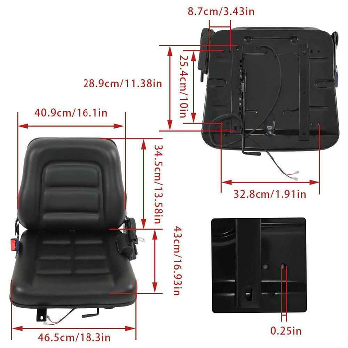 DURAFORCE Fold Down Tractor Seat Micro Switch And Slide Forklift Seat Black Universal