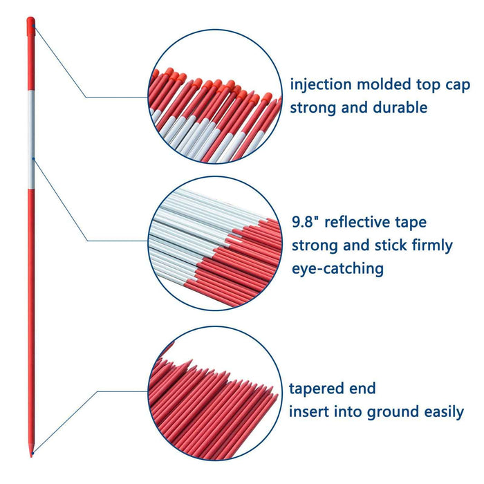 DURAFORCE Driveway Markers Snow Stakes 100 Pack of 48 Inch Long Red Reflective Markers