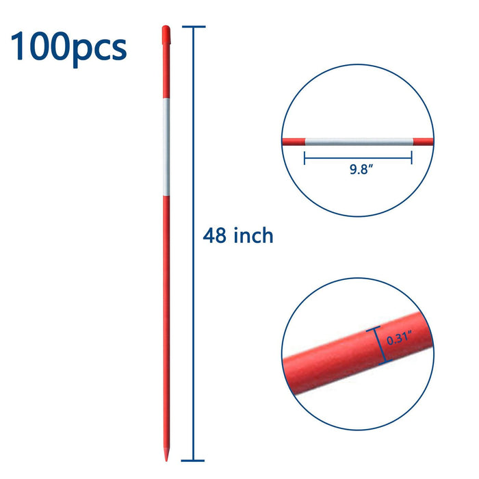 DURAFORCE Driveway Markers Snow Stakes 100 Pack of 48 Inch Long Red Reflective Markers
