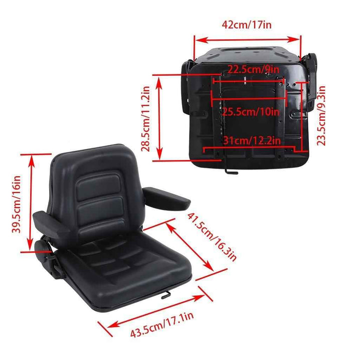 DURAFORCE Black Seat Tractors Forklift Seat Universal With Adjustable Backrest Armrest