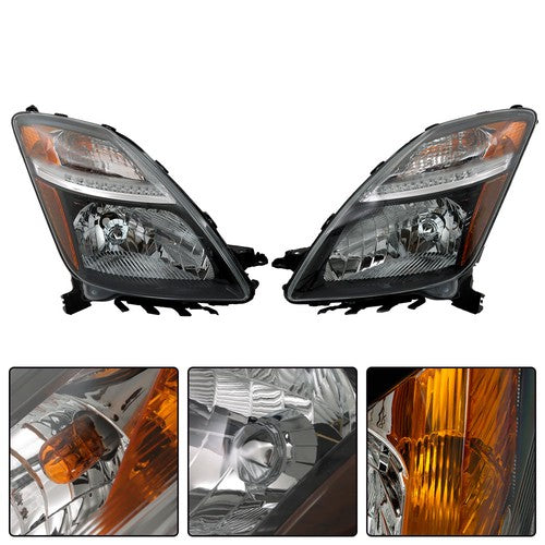 DURAFORCE Headlight Black For Toyota Prius 2006 2007 2008 2009 Headlamp Left+Right Side