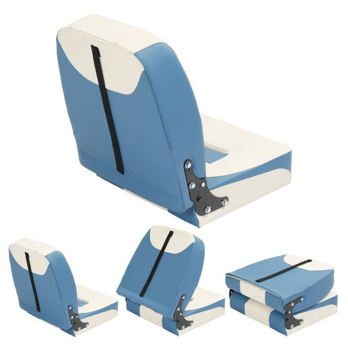 DURAFORCE White+Blue Low Back Folding Fishing Seat Captain Chair Boat Seat Foam Padding