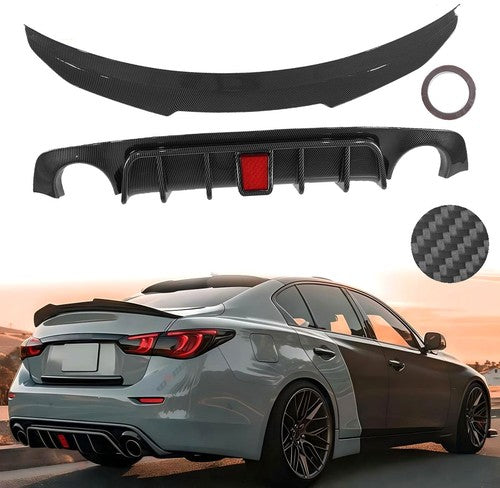 DURAFORCE Rear Diffuser Trunk Spoiler Wing Carbon Fiber Style for 2018-2024 for Infiniti Q50
